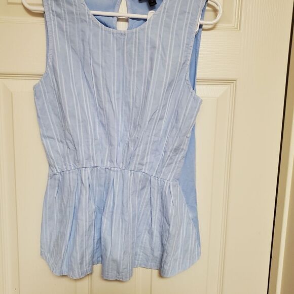 J crew blouse womens size small blue cinched front striped sleeve peplum top - Picture 4 of 6